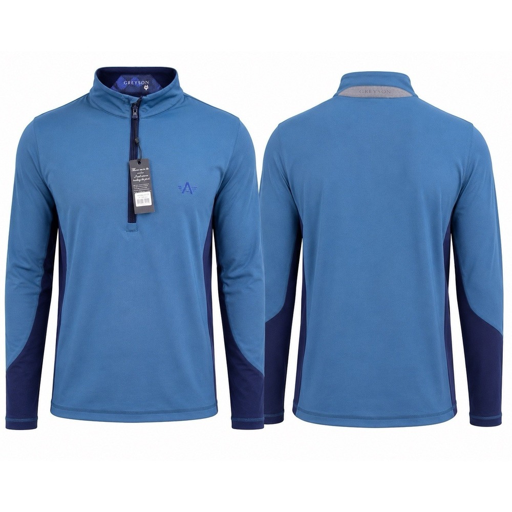 GREYSON Golf JACKET Performance QUARTER ZIP Mens MEDIUM BLUE Wolf Logo NWT